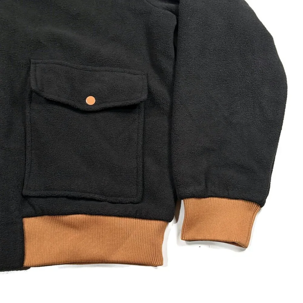 True Religion Black Fleece Bomber Jacket Mens Medium Embossed Logo Snap NWT‎
